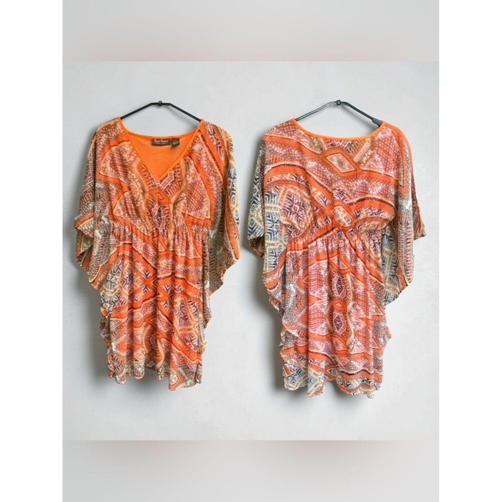 Boho Kimono Flutter Sleeve Tunic Festival Cover Up Y2K Geometric Top Small
